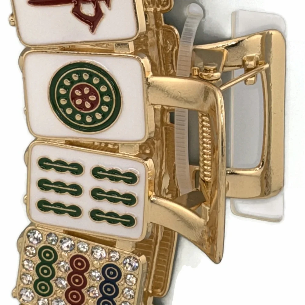 *LAST ONE* Viral Piper K Mahjong Hair Claw Clip Gold Tone Rhinestones.